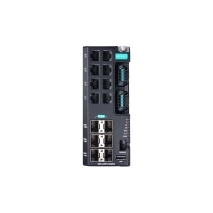 Moxa (EDS-G4014-6QGS-LV) valdomas Ethernet komutatorius, komplektacija: 8 10/100/1000BaseT(X) prievadai, 6 1000/2500BaseSFP prievadai, dvigubas maitinimas maitinimo šaltinis, 12/24/48 VDC, Darbinė temperatūra: -10...60 °C 2