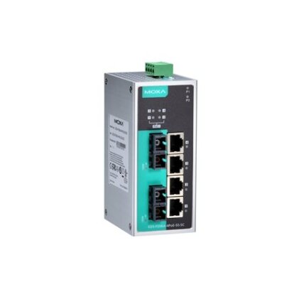 Moxa (EDS-P206A-4PoE-MM-SC-T) nevaldomas Ethernet komutatorius, komplektacija: 4 PoE prievadai, 2 100BaseFX daugiamodis prievadai su SC jungtys, Darbinė temperatūra: -40...75 °C