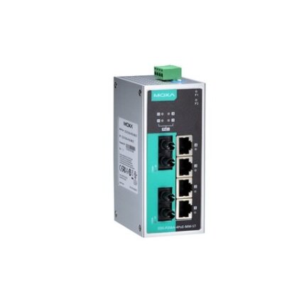 Moxa (EDS-P206A-4PoE-MM-ST-T) nevaldomas Ethernet komutatorius, komplektacija: 4 PoE prievadai, 2 100BaseFX daugiamodis prievadai su ST jungtys, Darbinė temperatūra: -40...75 °C Moxa (EDS-P206A-4PoE-MM-ST-T) nevaldomas Ethernet komutatorius, komplektacija: 4 PoE prievadai, 2 100BaseFX daugiamodis prievadai su ST jungtys, Darbinė temperatūra: -40...75 °C