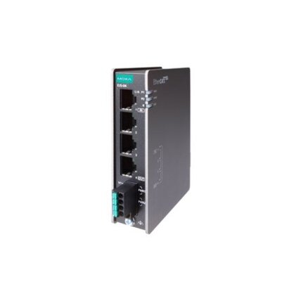 Moxa (EJS-04-T) kompaktiškas pramoninis EtherCAT jungiamoji, komplektacija: 4 100BaseT(X) prievadai, dvigubas 12/24/48 VDC maitinimo įėjimai, Darbinė temperatūra: -40...75 °C 3