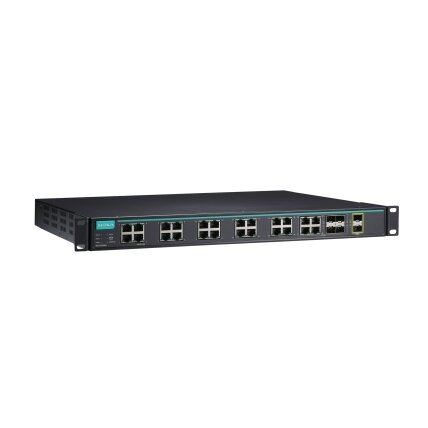 Moxa (ICS-G7526A-20GSFP-2XG-HV-HV-T) 2 lygmens visi prievadai Gigabit, valdomas Ethernet komutatorius, komplektacija: 20 100/1000BaseSFP lizdai, 4 10/100/1000BaseT(X) arba 100/1000BaseSFP lizdas kombinuoti prievadai, 2 10GbE SFP+ lizdai, 2 galvaniškai ats 3