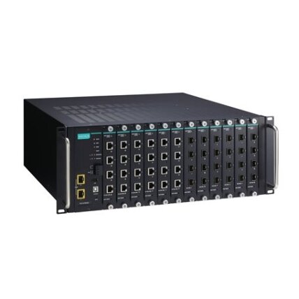 Moxa (ICS-G7850A-2XG-HV-HV) 3 lygmens visi prievadai Gigabit, modulinis valdomas Ethernet komutatorius sistema, komplektacija: 2 10GbE SFP+ lizdai, 12 lizdai skirta 4 prievadų Gigabit Ethernet sąsaja moduliai, 2 galvaniškai atskirti maitinimo šaltiniai (8