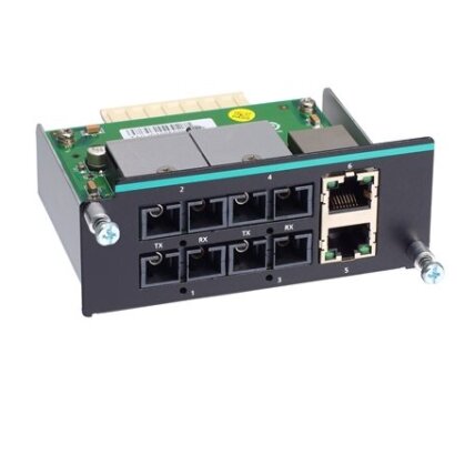 Moxa (IM-6700A-4MSC2TX) Fast Ethernet modulis, komplektacija: 4 daugiamodis 100BaseFX prievadai su SC jungtis, 2 10/100BaseT(X) prievadai Moxa (IM-6700A-4MSC2TX) Fast Ethernet modulis, komplektacija: 4 daugiamodis 100BaseFX prievadai su SC jungtis, 2 10/100BaseT(X) prievadai
