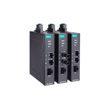 Moxa (IMC-P21A-G2-S-SC) PoE+ pramoninis 10/100Base-T(X) į 100Base-FX medijos keitiklis, vienamodis prievadas su SC jungtis, Darbinė temperatūra: -10...60 °C 1