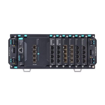 Moxa (MDS-G4028-4XGS-T) 2 lygmens visi prievadai Gigabit, modulinis valdomas Ethernet komutatorius, komplektacija: 4 fiksuotas 10GbE SFP+ lizdai, 6 lizdai skirta pasirinktinai 4 prievadų GE/FE moduliai, 2 lizdai skirta galvaniškai atskirtas maitinimas mod 2