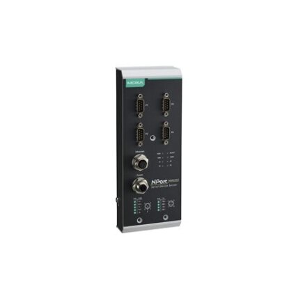 Moxa (NPort 5450AI-M12-CT-T) 4 prievadų RS-232/422/485 įrenginių serveris, komplektacija: M12 jungtis, M12 maitinimo įėjimas, Darbinė temperatūra: -40...75 °C, apsauginė elektronikos danga