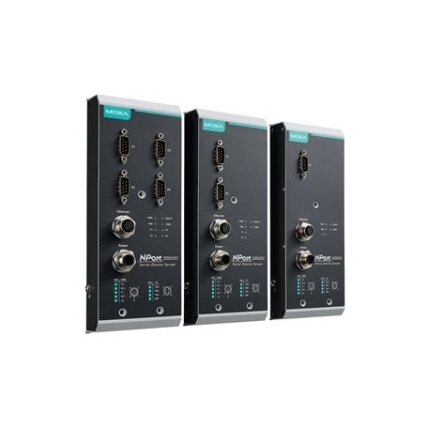 Moxa (NPort 5450AI-M12-T) 4 prievadų RS-232/422/485 įrenginių serveris, 1 10/100BaseT(X) prievadas, komplektacija: M12 jungtis, M12 maitinimo įėjimas, Darbinė temperatūra: -40...75 °C 2