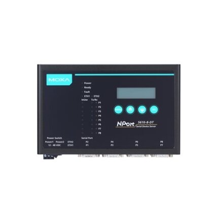 Moxa (NPort 5610-8-DT-J) 8 prievadų RS-232 stalinis įrenginių serveris su RJ45 jungtys ir 48 VDC maitinimo įėjimas 2