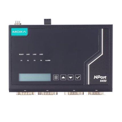 Moxa (NPort 6450-2S-SC-G2-T) 2 kartos 4 prievadų RS-232/422/485 saugus terminalų serveris, komplektacija: 2 vienamodis SC 100M LAN prievadai, Darbinė temperatūra: -40...75 °C 2
