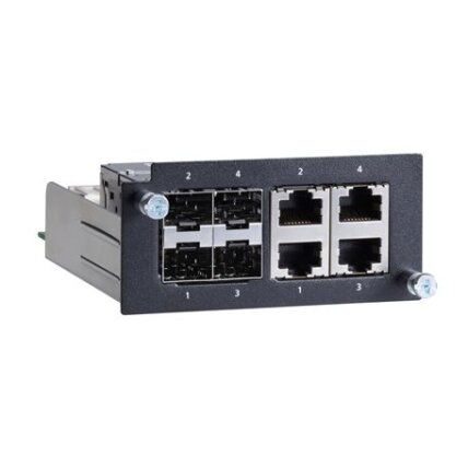 Moxa (PM-7500-4GTXSFP) Gigabit Ethernet modulis, komplektacija: 4 100/1000BaseSFP lizdai arba 4 100/1000BaseT(X) prievadai, atitinka su IEC 61850-3, Darbinė temperatūra: -40...85 °C Moxa (PM-7500-4GTXSFP) Gigabit Ethernet modulis, komplektacija: 4 100/1000BaseSFP lizdai arba 4 100/1000BaseT(X) prievadai, atitinka su IEC 61850-3, Darbinė temperatūra: -40...85 °C