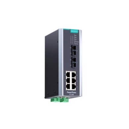 Moxa (PT-508-MM-SC-HV) IEC 61850-3 valdomas DIN bėgelio Ethernet komutatorius,, komplektacija: 6 10/100BaseT(X) prievadai, ir 2 100BaseFX daugiamodis prievadai su SC jungtys, 1 galvaniškai atskirtas maitinimo šaltinis (88...300 VDC arba 85...264 VAC), Dar Moxa (PT-508-MM-SC-HV) IEC 61850-3 valdomas DIN bėgelio Ethernet komutatorius,, komplektacija: 6 10/100BaseT(X) prievadai, ir 2 100BaseFX daugiamodis prievadai su SC jungtys, 1 galvaniškai atskirtas maitinimo šaltinis (88...300 VDC arba 85...264 VAC), Dar