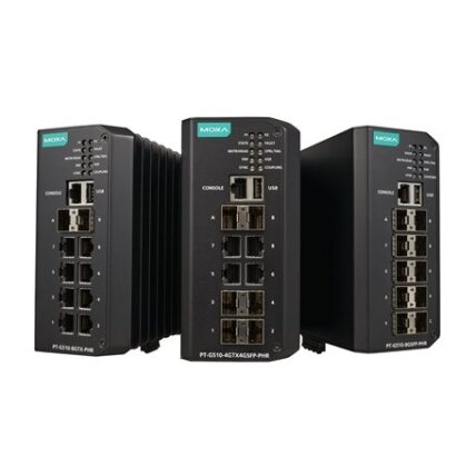 Moxa (PT-G510-4GTX4GSFP-PHR-WV-CT) IEC 61850-3 ir IEC 62439-3 visi prievadai Gigabit, valdomas Ethernet komutatorius, komplektacija: 4 100/1000BaseT(X) prievadai, 6 100/1000Base SFP prievadai, galvaniškai atskirtas dvigubas maitinimas maitinimo šaltinis ( 1