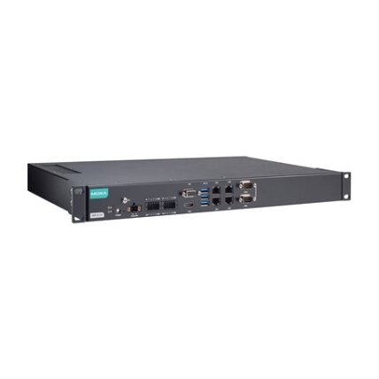 Moxa (RKP-A110-E2-8L-T) Montuojamas į spintą 1U kompiuteris, komplektacija: Intel Atom® x6211E procesorius, 12 LAN prievadai, 2 nuosekliojo ryšio prievadai, 8 skaitmeniniai įėjimai (DI), 8 skaitmeniniai išėjimai (DO), 3 USB 3.0 prievadai, 1 VGA prievadas, 2