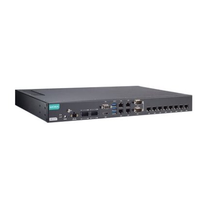 Moxa (RKP-A110-E2-8L-T) Montuojamas į spintą 1U kompiuteris, komplektacija: Intel Atom® x6211E procesorius, 12 LAN prievadai, 2 nuosekliojo ryšio prievadai, 8 skaitmeniniai įėjimai (DI), 8 skaitmeniniai išėjimai (DO), 3 USB 3.0 prievadai, 1 VGA prievadas,