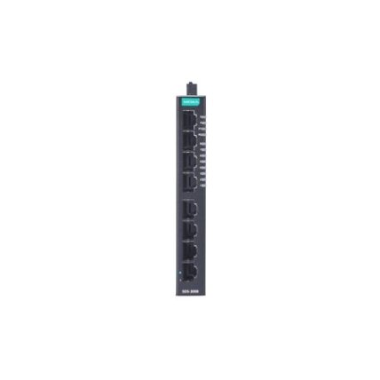 Moxa (SDS-3008) kompaktiškas pramoninis išmanusis Ethernet komutatorius, komplektacija: 8 10/100BaseT(X) prievadai, dvigubas 12/24/48 VDC maitinimo įėjimai, Darbinė temperatūra: -10...60 °C 2