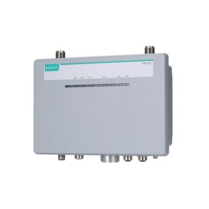 Moxa (TAP-213-JP-CT-T) Wi-Fi 4 (802.11n) traukinyje montuojamas lauko traukinio ir antžeminės infrastruktūros ryšio su vienu radijo moduliu belaidis prieigos taškas / klientas, M12 jungtys, IP68, JP dažnių juosta, Darbinė temperatūra: -40...75 °C, apsaugi 2