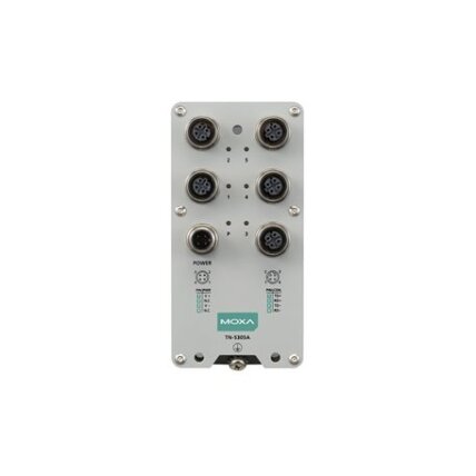 Moxa (TN-5308A-WV-T) EN 50155 nevaldomas Ethernet komutatorius, komplektacija: 8 10/100BaseT(X) prievadai, M12 jungtis, vienas maitinimo įėjimas, 24...110 VDC, Darbinė temperatūra: -40...70 °C 2