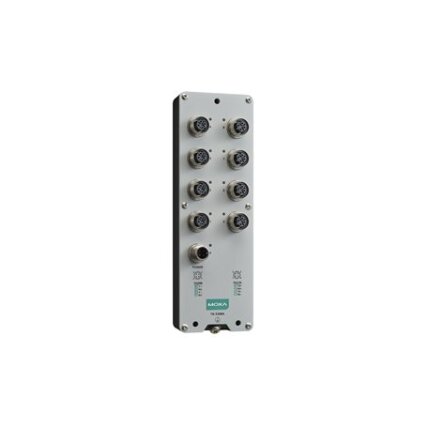 Moxa (TN-5308A-WV-T) EN 50155 nevaldomas Ethernet komutatorius, komplektacija: 8 10/100BaseT(X) prievadai, M12 jungtis, vienas maitinimo įėjimas, 24...110 VDC, Darbinė temperatūra: -40...70 °C