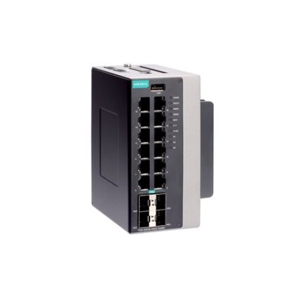 Moxa (TSN-G5016-4XGS-SoMD-LV-T) su TSN funkcija valdomas Ethernet komutatorius, komplektacija: 12 10/100/1000BaseT(X) prievadai, 4 fiksuotas 10GbE SFP+ prievadai, Darbinė temperatūra: -40...70 °C
