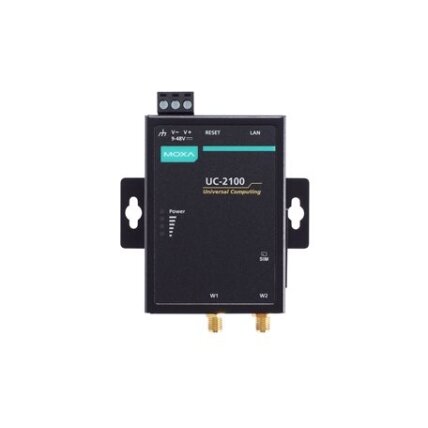 Moxa (UC-2104-LX) mažas RISC architektūros įterptinis kompiuteris, komplektacija: 600 MHz procesorius, 1 LAN prievadas, 1 mažas PCIe lizdas skirta belaidis galimybė