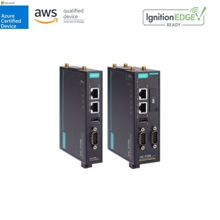 Moxa (UC-3121-T-EU-LX) Arm architektūros kompiuteris ES regionui su integruotu LTE Cat. 1 ir Wi-Fi a/b/g/n moduliai, 1 GHz procesorius, 1 GB RAM, 8 GB eMMC, 2 Ethernet prievadai, 1 nuosekliojo ryšio prievadas, 1 CAN prievadas, 1 USB prievadas, 1 SD lizdas 1