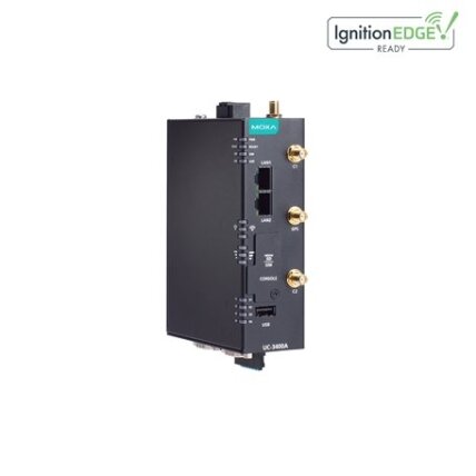 Moxa (UC-3434A-T-LTE-WiFi) Arm® Cortex®-A53 keturių branduolių 64-bitų 1.4 GHz pramoninis kompiuteris, komplektacija: 2 Ethernet prievadai, 2 RS-232/422/485 nuosekliojo ryšio prievadai, 2 CAN prievadai, 1 USB 2.0 prievadas, built-viduje LTE Cat. 4 ir Wi-F 1