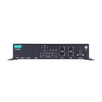 Moxa (UC-8630A-T) Arm Cortex-A72 dviejų branduolių 1.5 GHz dėžės tipo kompiuteris, komplektacija: 4 Ethernet prievadai, 8 nuosekliojo ryšio prievadai, 2 CAN prievadai, 4 skaitmeniniai įėjimai (DI), 4 skaitmeniniai išėjimai (DO), 1 M.2 M raktas lizdas skir 2