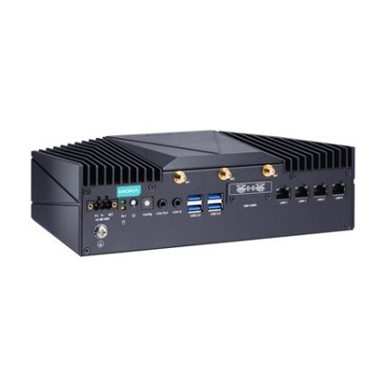 Moxa (V2403C-KL5-T) x86 kompiuteris, komplektacija: Intel® 7 kartos Core™ i5-7300U 3.5 GHz procesorius, 4 GbE prievadai, 4 COM prievadai, 4 skaitmeniniai įėjimai (DI), 4 skaitmeniniai išėjimai (DO), 1 HDMI/DP prievadas, 1 mSATA lizdas, 2 2.5" SSD/HDD lizd