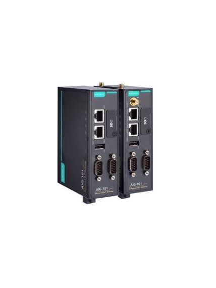 Moxa (AIG-101-T-US) 2-port Modbus RTU/ASCII/TCP to MQTT/Azure/AWS cloud-ready gateway with built-in LTE Cat. 1 module for the U.S. region, -40 to 70°C operating temperature