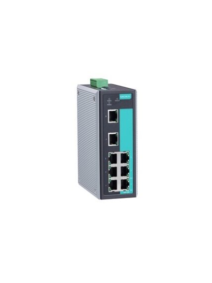 Moxa (EDS-308-T) Unmanaged Ethernet switch with 8 10/100BaseT(X) ports, relay output warning, -40 to 75°C operating temperature