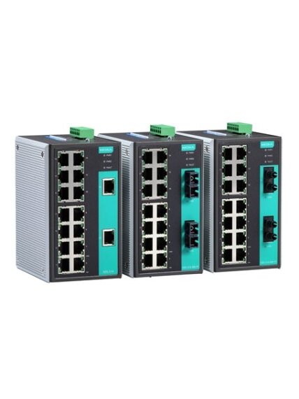 Moxa (EDS-316-SS-SC-T) Unmanaged Ethernet switch with 14 10/100BaseT(X) ports, 2 100BaseFX single-mode ports with SC connectors, relay output warning, -40 to 75°C operating temperature 1