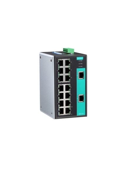 Moxa (EDS-316-T) Unmanaged Ethernet switch with 16 10/100BaseT(X) ports, relay output warning, -40 to 75°C operating temperature