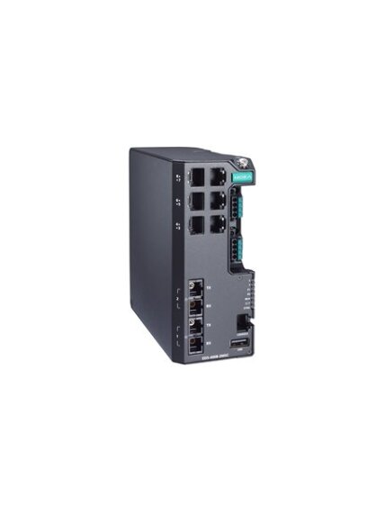 Moxa (EDS-4008-2MSC-LV) Managed Ethernet switch with 6 10/100BaseT(X) ports, 2 100BaseFX multi-mode ports with SC connectors, dual power supply 12/24/48 VDC, -10 to 60°C operating temperature