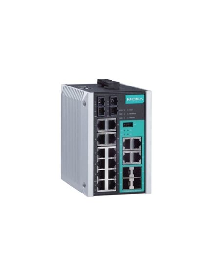 Moxa (EDS-518E-MM-SC-4GTXSFP) Managed Gigabit Ethernet switch with 12 10/100BaseT(X) ports, 4 10/100/1000BaseT(X) or 100/1000BaseSFP ports, 2 100BaseFX (multi-mode, SC Connector), -10 to 60°C operating temperature Moxa (EDS-518E-MM-SC-4GTXSFP) Managed Gigabit Ethernet switch with 12 10/100BaseT(X) ports, 4 10/100/1000BaseT(X) or 100/1000BaseSFP ports, 2 100BaseFX (multi-mode, SC Connector), -10 to 60°C operating temperature