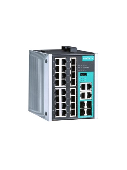 Moxa (EDS-528E-4GTXSFP-HV) Managed Gigabit Ethernet switch with 24 10/100BaseT(X) ports, 4 10/100/1000BaseT(X) or 100/1000BaseSFP ports, 110/220 VAC/VDC power input,-10 to 60°C operating temperature 2 Moxa (EDS-528E-4GTXSFP-HV) Managed Gigabit Ethernet switch with 24 10/100BaseT(X) ports, 4 10/100/1000BaseT(X) or 100/1000BaseSFP ports, 110/220 VAC/VDC power input,-10 to 60°C operating temperature 2