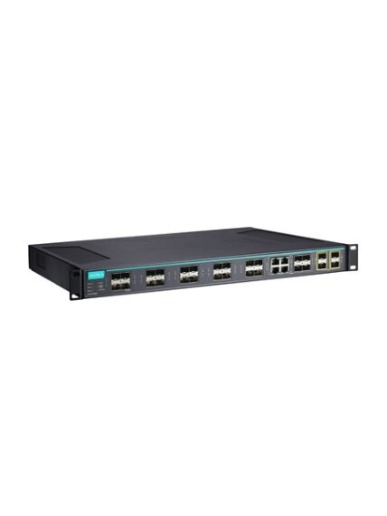 Moxa (ICS-G7528A-20GSFP-4XG-HV-HV-T) Layer 2 full Gigabit managed Ethernet switch with 20 100/1000BaseSFP slots, 4 10/100/1000BaseT(X) or 100/1000BaseSFP slot combo ports, 4 10GbE SFP+ slots, 2 isolated power supplies (85 to 264 VAC), -40 to 75°C operatin Moxa (ICS-G7528A-20GSFP-4XG-HV-HV-T) Layer 2 full Gigabit managed Ethernet switch with 20 100/1000BaseSFP slots, 4 10/100/1000BaseT(X) or 100/1000BaseSFP slot combo ports, 4 10GbE SFP+ slots, 2 isolated power supplies (85 to 264 VAC), -40 to 75°C operatin