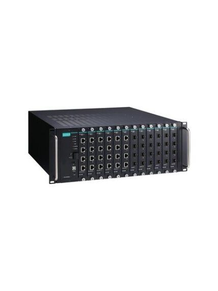 Moxa (ICS-G7848A-HV-HV) Layer 3 full Gigabit modular managed Ethernet switch system with 12 slots for 4-port Gigabit Ethernet interface modules, 2 isolated power supplies (85 to 264 VAC), for a total of up to 48G ports, 0 to 60°C operating temperature 1
