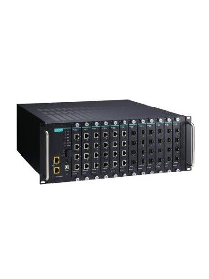 Moxa (ICS-G7850A-2XG-HV-HV) Layer 3 full Gigabit modular managed Ethernet switch system with 2 10GbE SFP+ slots, 12 slots for 4-port Gigabit Ethernet interface modules, 2 isolated power supplies (85 to 264 VAC), for a total of up to 48G + 2 10GbE ports, 0 1