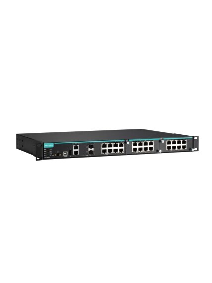 Moxa (IKS-6726A-2GTXSFP-HV-HV-T) Modular managed Ethernet switch with 8 10/100BaseT(X) ports, 2 10/100/1000BaseT(X) or 100/1000BaseSFP combo ports, 2 slots for Fast Ethernet modules, front cabling, 2 isolated power supplies (85 to 264 VAC), -40 to 75°C op 2