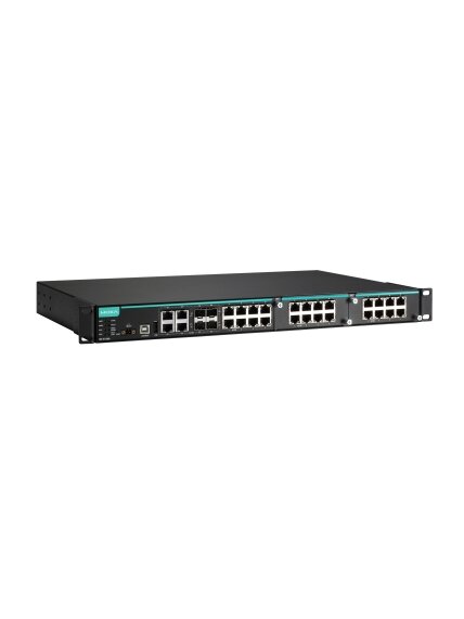 Moxa (IKS-6728A-4GTXSFP-48-T) Modular managed Ethernet switch with 8 10/100BaseT(X) ports, 4 10/100/1000BaseT(X) or 100/1000BaseSFP combo ports, 2 slots for Fast Ethernet modules, front cabling, 1 isolated power supply (48 VDC), -40 to 75°C operating temp 3 Moxa (IKS-6728A-4GTXSFP-48-T) Modular managed Ethernet switch with 8 10/100BaseT(X) ports, 4 10/100/1000BaseT(X) or 100/1000BaseSFP combo ports, 2 slots for Fast Ethernet modules, front cabling, 1 isolated power supply (48 VDC), -40 to 75°C operating temp 3