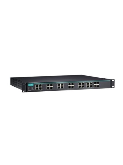 Moxa (IKS-G6824A-4GTXSFP-HV-HV) Layer 3 full Gigabit managed Ethernet switch with 20 10/100/1000BaseT(X) ports, 4 10/100/1000BaseT(X) or 100/1000BaseSFP slot combo ports, 2 isolated power supplies (85 to 264 VAC), 0 to 60°C operating temperature