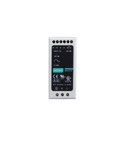 Moxa (MDR-40-24) DIN-rail 24 VDC power supply with 40W/1.7A, 85 to 264 VAC, or 120 to 370 VDC input, -20 to 70°C operating temperature 1