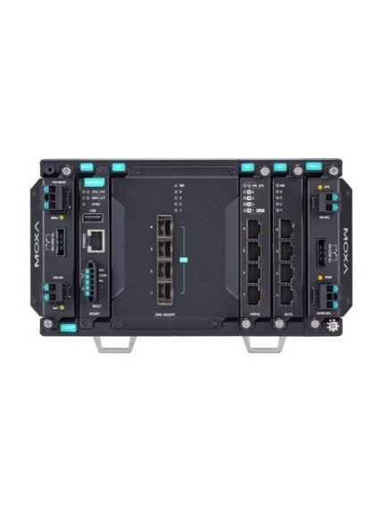 Moxa (MDS-G4012-L3-4XGS-T) Layer 3 full Gigabit modular managed Ethernet switch with 4 fixed 10GbE SFP+ slots, 2 slots for optional 4-port GE/FE modules, 2 slots for isolated power modules, up to 8 Gigabit Ethernet ports, -40 to 75°C operating temperature 2