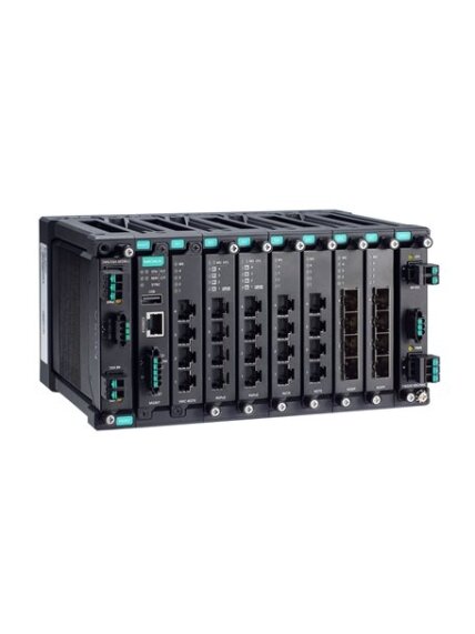 Moxa (MDS-G4028-L3) Layer 3 full Gigabit modular managed Ethernet switch with 4 fixed Gigabit Ethernet ports, 6 slots for optional 4-port GE/FE modules, 2 slots for isolated power modules, up to 28 Gigabit Ethernet ports, -10 to 60°C operating temperature Moxa (MDS-G4028-L3) Layer 3 full Gigabit modular managed Ethernet switch with 4 fixed Gigabit Ethernet ports, 6 slots for optional 4-port GE/FE modules, 2 slots for isolated power modules, up to 28 Gigabit Ethernet ports, -10 to 60°C operating temperature