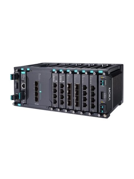 Moxa (MDS-G4028-L3-4XGS-T) Layer 3 full Gigabit modular managed Ethernet switch with 4 fixed 10GbE SFP+ slots, 6 slots for optional 4-port GE/FE modules, 2 slots for isolated power modules, up to 24 Gigabit Ethernet ports, -40 to 75°C operating temperatur 3