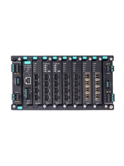 Moxa (MDS-G4028-L3-T) Layer 3 full Gigabit modular managed Ethernet switch with 4 fixed Gigabit Ethernet ports, 6 slots for optional 4-port GE/FE modules, 2 slots for isolated power modules, up to 28 Gigabit Ethernet ports, -40 to 75°C operating temperatu 2