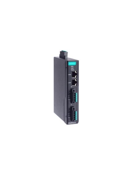 Moxa (MGate MB3270I-TB-G2) 2-port advanced serial-to-Ethernet Modbus gateway with 2 RJ45 Ethernet ports, 5-pin terminal block serial connector, 2 kV isolation, -10 to 60°C operating temperature