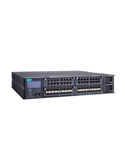 Moxa (MRX-Q4064-L3-16XGS) Layer 3 modular managed 2.5 Gigabit Ethernet switch with 16 10GbE SFP+ ports, 3 slots for 16-port Gigabit or 2.5 Gigabit Ethernet modules, 2 isolated power supplies (90 to 264 VAC), -10 to 60°C operating temperature