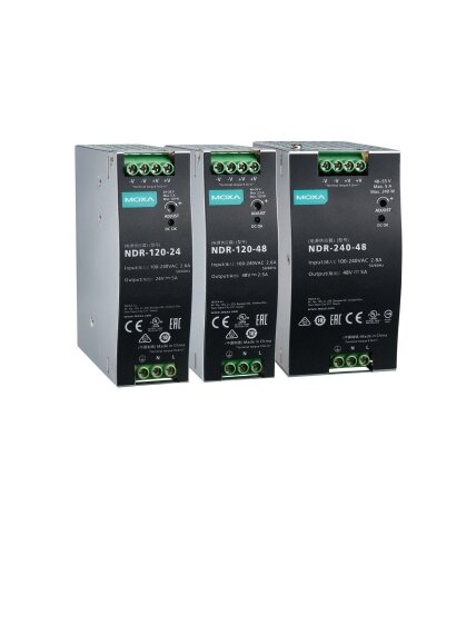 Moxa (NDR-120-24) 120 W/5.0 A DIN-rail 24 VDC power supply, universal 90 to 264 VAC or 127 to 370 VDC input voltage, -20 to 70°C operating temperature 2 Moxa (NDR-120-24) 120 W/5.0 A DIN-rail 24 VDC power supply, universal 90 to 264 VAC or 127 to 370 VDC input voltage, -20 to 70°C operating temperature 2