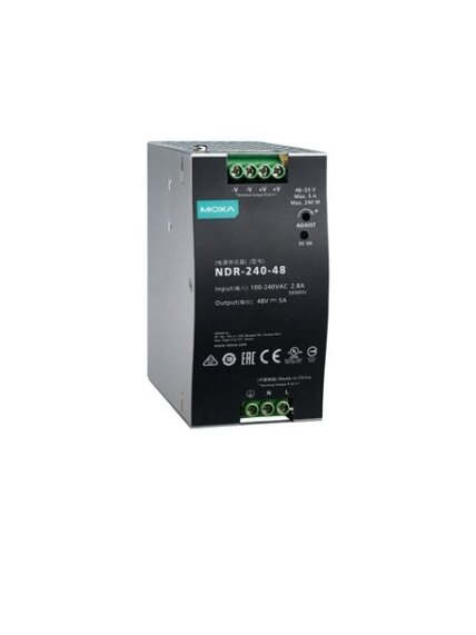 Moxa (NDR-240-48) 240 W/5.0 A DIN-rail 48 VDC power supply, universal 90 to 264 VAC or 127 to 370 VDC input voltage, -20 to 70°C operating temperature